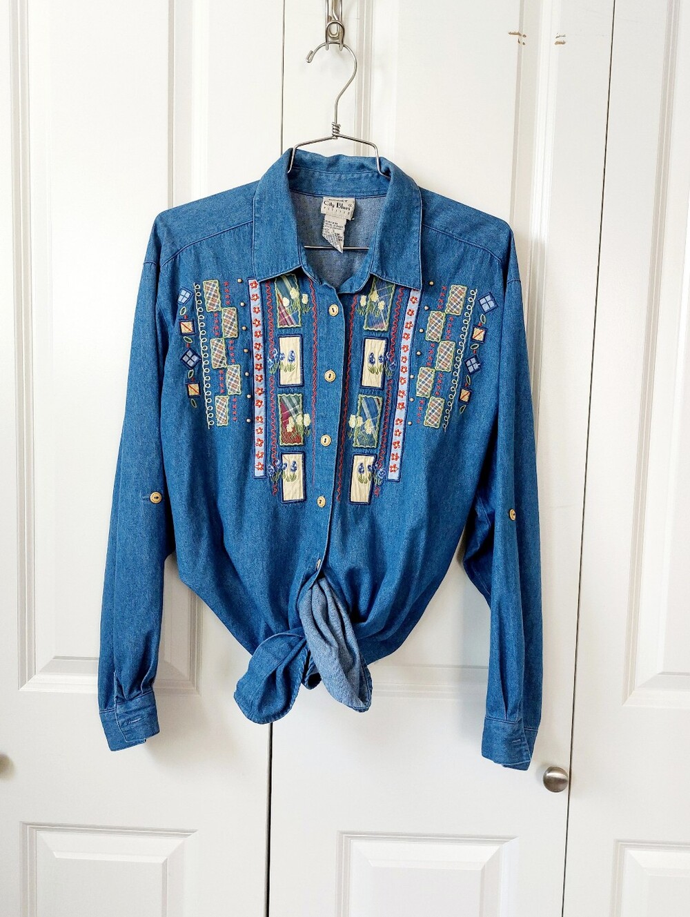 Garden Granny Patchwork Chambray/Denim Shirt Koret Large 90s Cottagecore Teacher